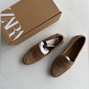 Zara Brown Suede Penny Loafers